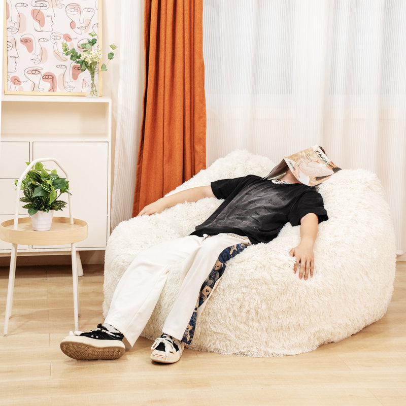 Faux Fur Classic Bean Bag Chair - White